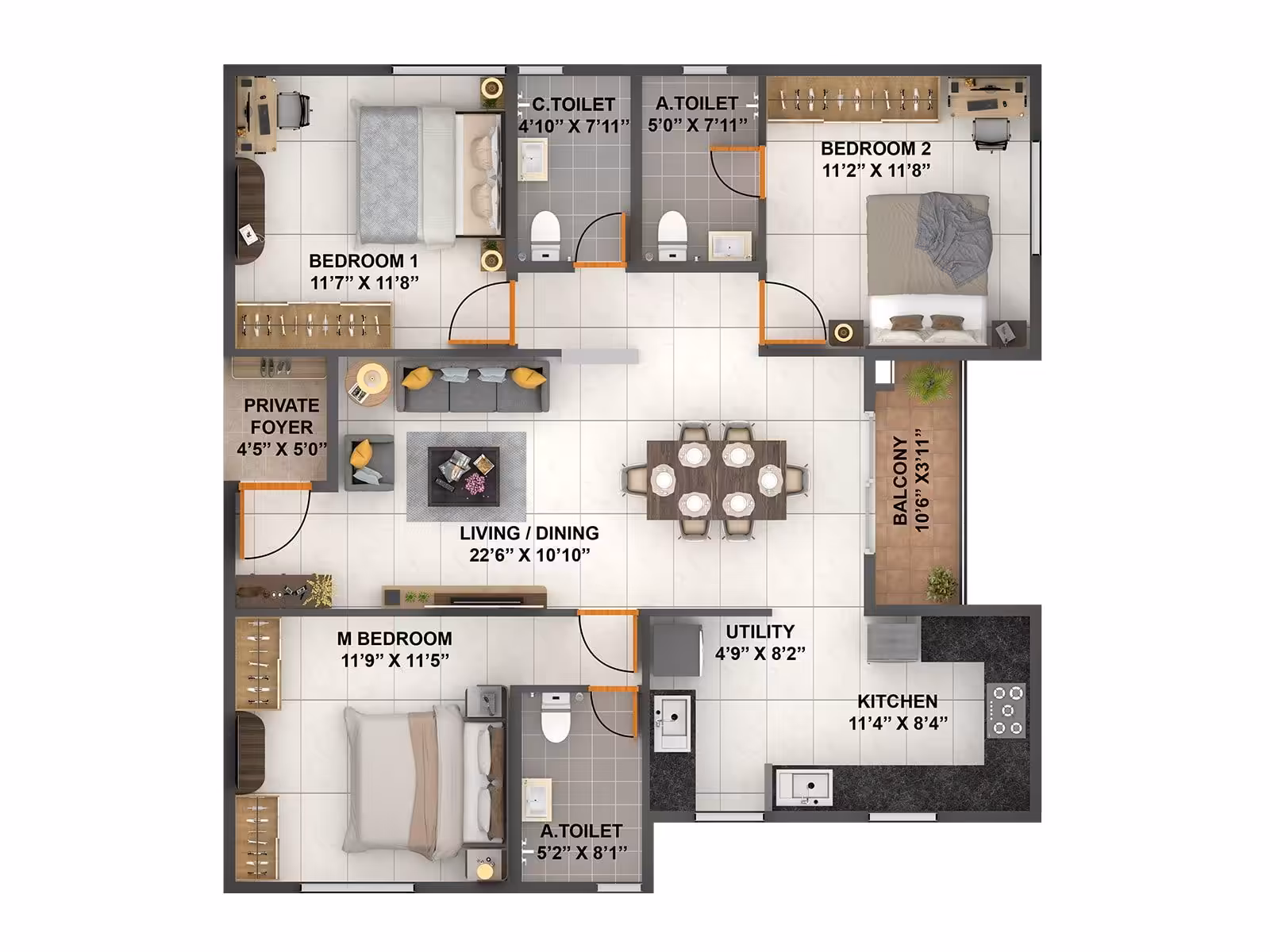 CoEvolve Florenza 3BHK Floor Plan