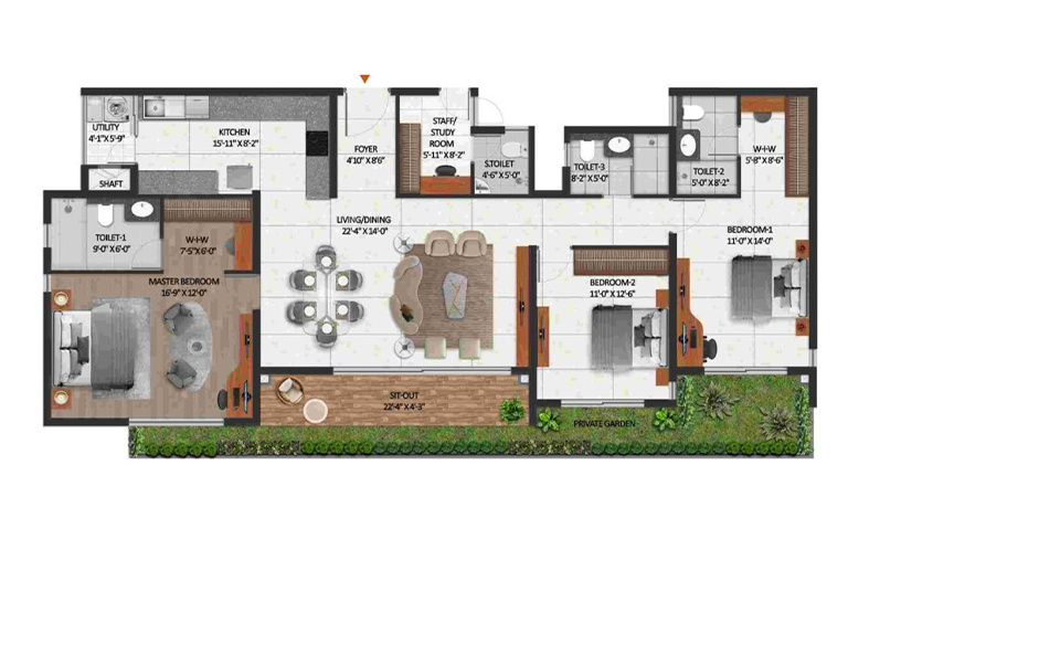 CoEvolve Misty Shores 3BHK Floor Plan