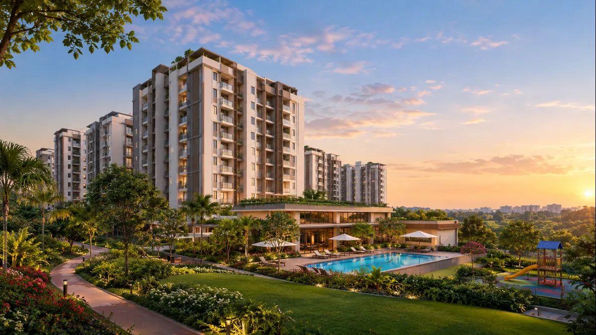 Modern apartment community with landscaped gardens and lifestyle amenities in Sarjapur, Bengaluru